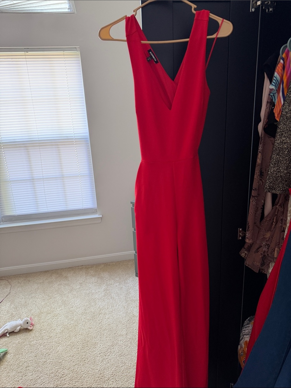 Express Red V-Neck Sleeveless Jumpsuit